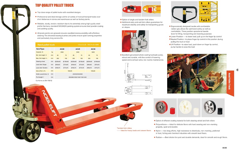 Xe nâng tay 2,5 tấn AC25 Noblelift THONG SO KY THUAT XE NANG TAY THAP
