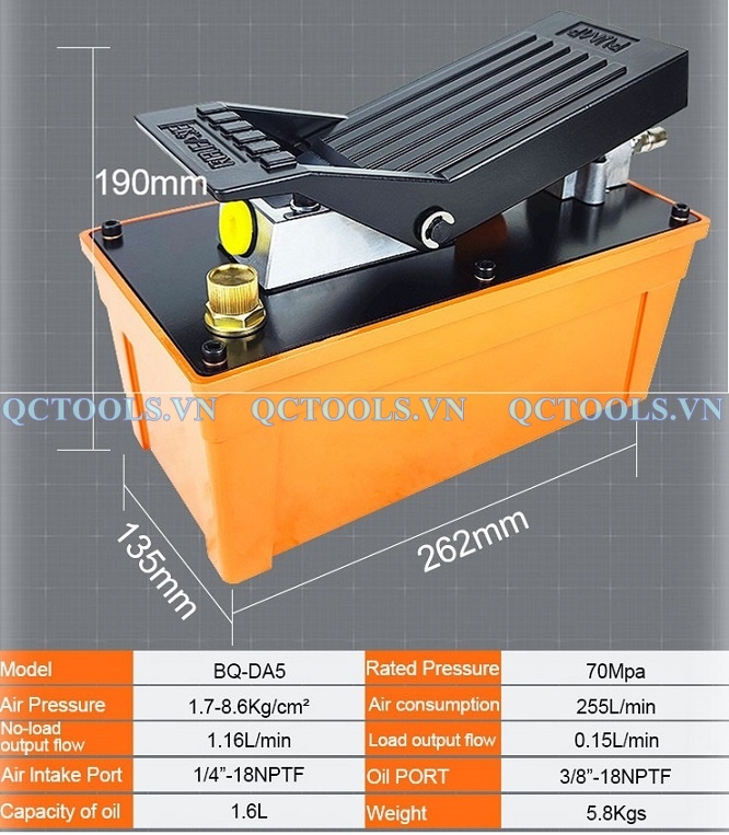 Bơm khí nén thủy lực đạp chân BQ-DA5 Bom thuy luc dap chan su dung khi nen BQ DA5