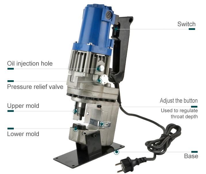Máy đột lỗ thủy lực chạy điện MHP-20 (thân ngắn) CAU TAO MAY DOT LO CHAY DIEN CAM TAY MHP 20