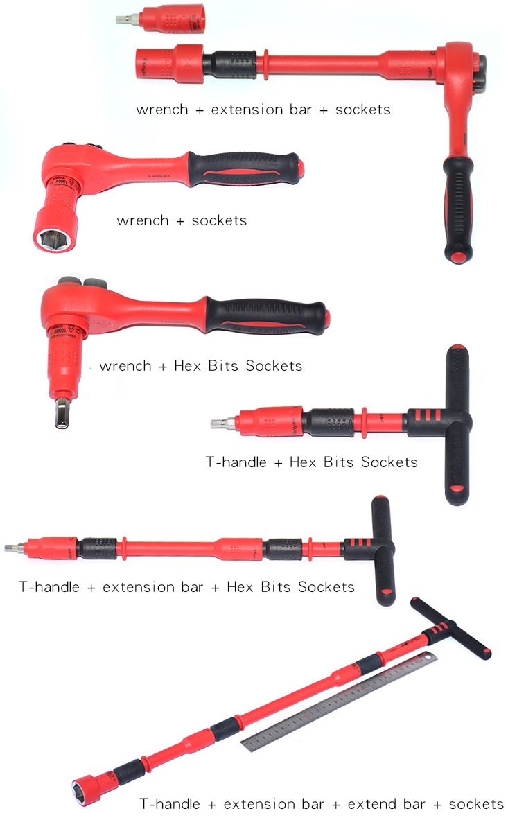 Bộ cờ lê cách điện 1000V 16 chi tiết 3/8" Cach su dung bo co le cach dien 18 chi tiet