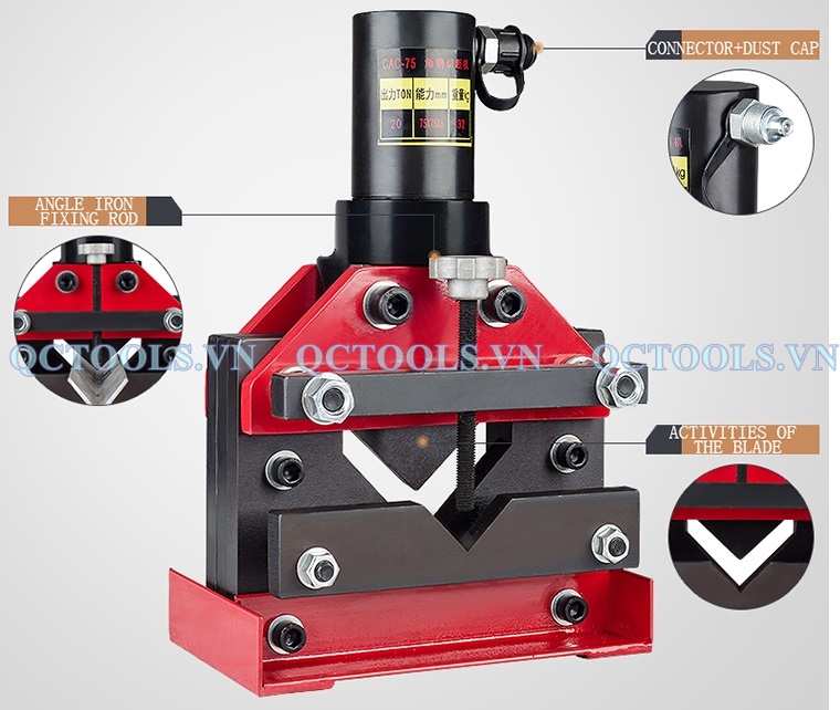Máy cắt thép V, góc thủy lực CAC-75 Chi tiet cac bo phan cua may cat thep goc v thuy luc CAC 60