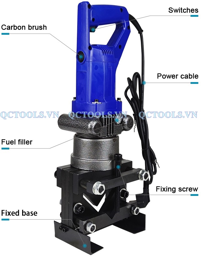 Máy cắt thép V góc thủy lực chạy điện JP-60 Chi tiet cac bo phan may cat thep V thuy luc jp 60