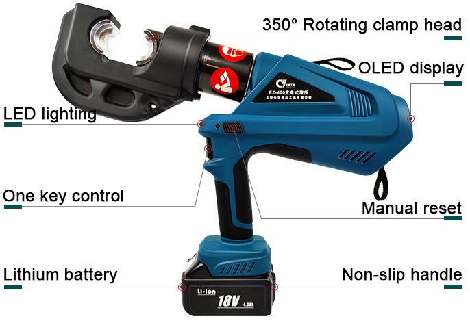 Máy ép cos thủy lực chạy pin EZ-300 Chi tiet cac bo phan cua may ep cos thuy luc chay pin EZ 400