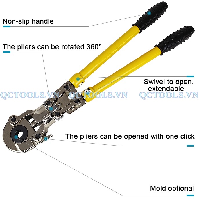 Kìm bấm cos thủy lực cầm tay CW-1632 Chi tiet cau tao cua kim bam cot CW 1632