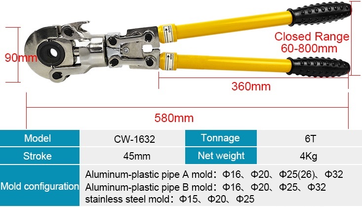 Kìm bấm cos thủy lực cầm tay CW-1632 Kim ep cos co 16 32 mm CW 1632