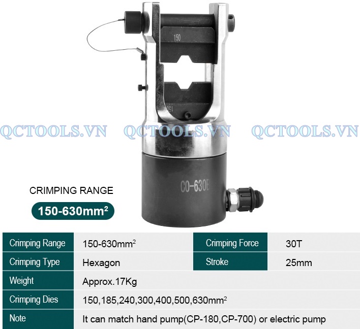 Đầu ép cos thủy lực CO-630B Thong so dau ep cos thuy luc roi bom CO 630B