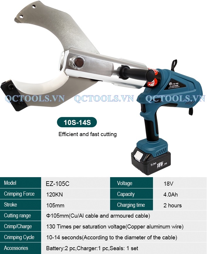 Máy cắt cáp thủy lực chạy pin EZ-105C Thong so may cat cap thuy luc dung Pin EZ 105C