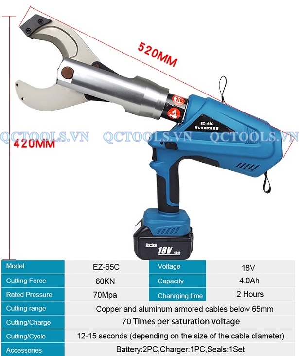 Máy cắt cáp thủy lực chạy pin EZ-65C Thong so may cat cap thuy luc dung Pin EZ 65C 1