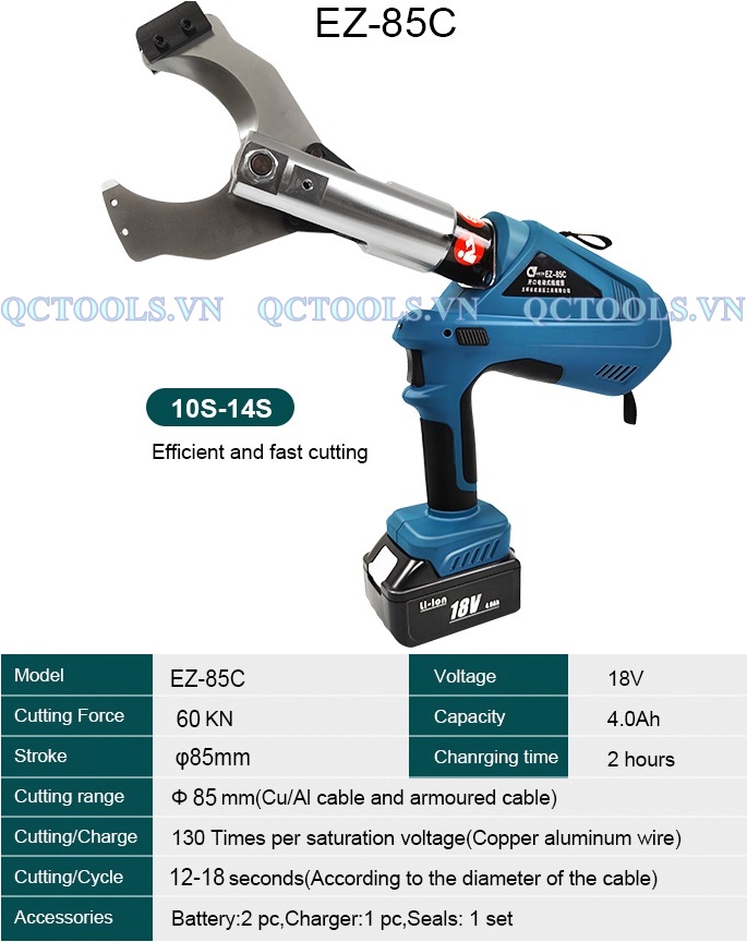 Máy cắt cáp thủy lực chạy pin EZ-85C Thong so may cat cap thuy luc dung pin EZ 85C