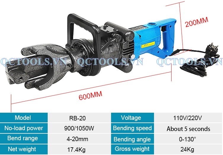 Thong so may uon sat thep thuy luc cam tay chay dien RB 20