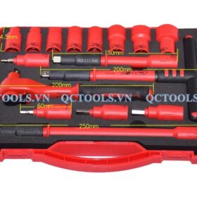 Bộ cờ lê cách điện 1000V 16 chi tiết 3/8" Bo co le cach dien VDE1000 18 chi tiet