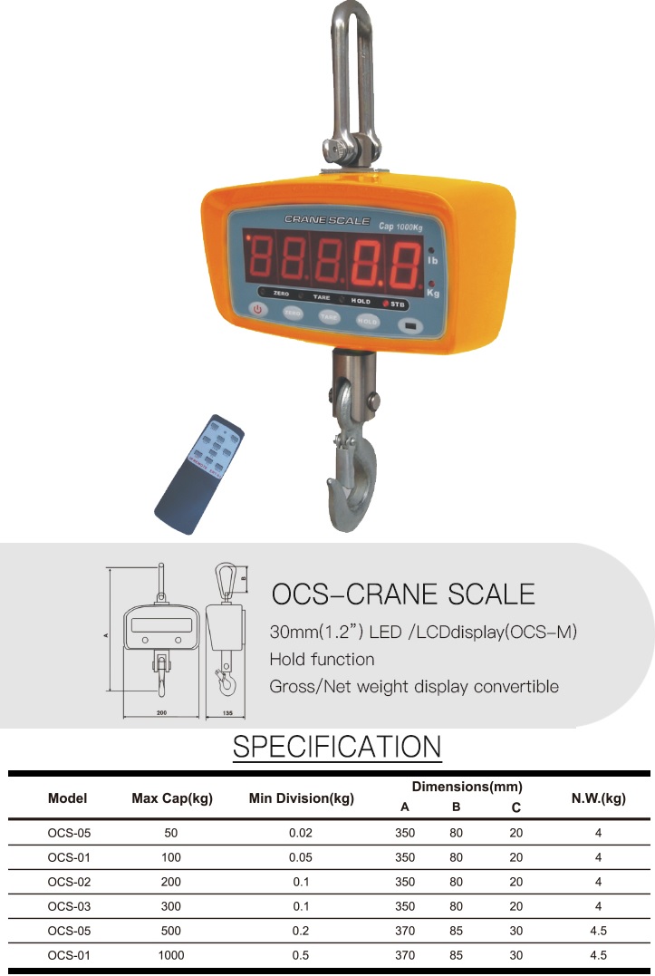 Cân treo điện tử 300kg OCS-30 OCS CRANE SCALE