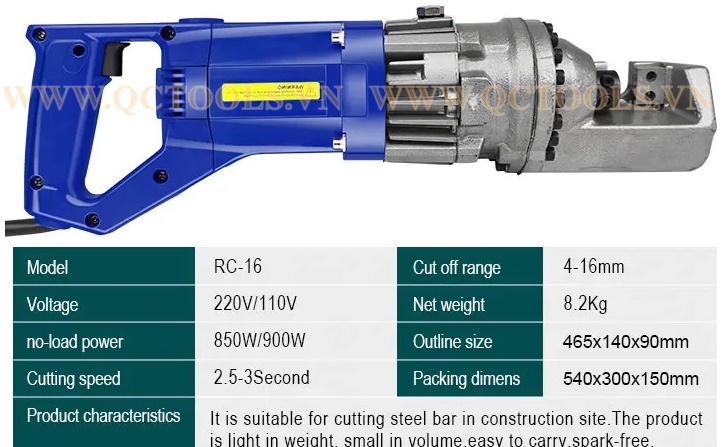 Máy cắt sắt thủy lực RC-16 Electric Rebar Cutter phi max 16