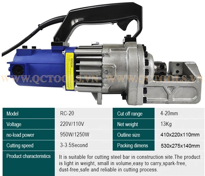 Máy cắt sắt thủy lực RC-20 Electric Rebar Cutter phi max 20