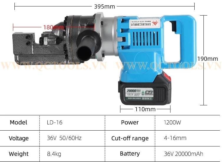 Máy cắt sắt thủy lực cầm tay chạy pin LD-16 Thong so may cat sat thuy luc LD 16