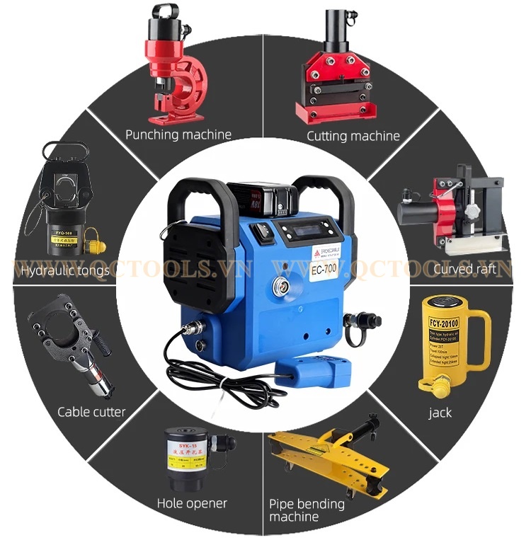 Bơm thủy lực chạy pin EC-700 Ung dung cua bom thuy luc chay Pin