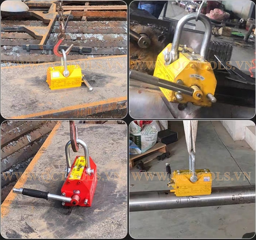 Nam châm nâng hàng tay gạt 400 kg PML-400 Ung dung cua nam cham nang hang tay gat kawasaki