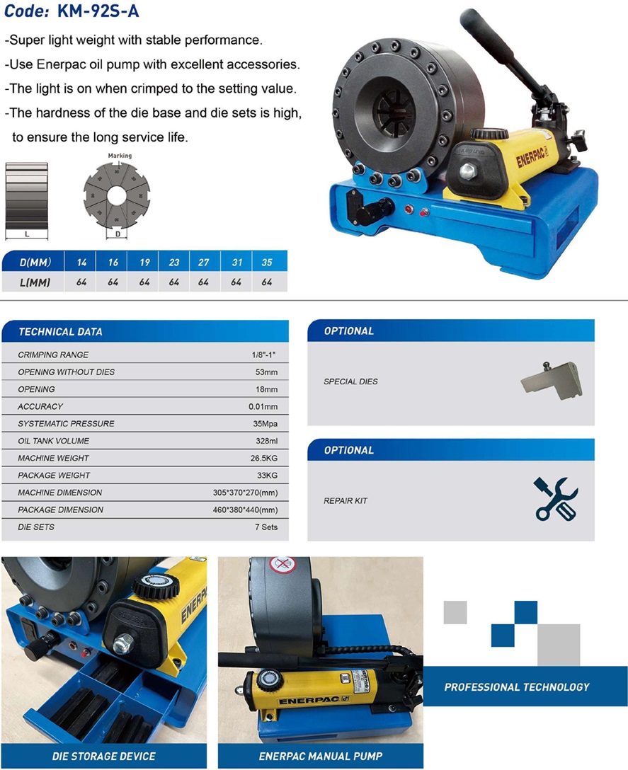 Máy ép ống thủy lực cầm tay KM-92S-A Thong so may ep ong thuy luc cam tay KM 92S A