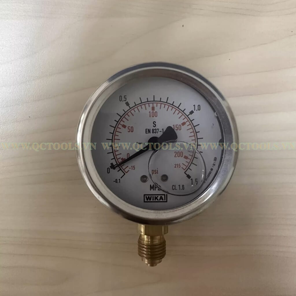 Đồng hồ đo áp suất -0.1 -1.5 Mpa Wika 213.53 (mặt 63, chân đứng)