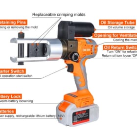 Máy ép cos thủy lực dùng pin mini CM-300 Chi tiet cac bo phan cua may ep cos thuy luc mini CM 300