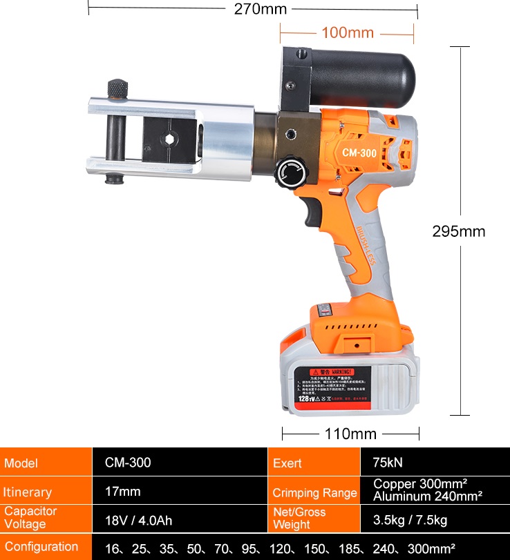 Máy ép cos thủy lực dùng pin mini CM-300 Thong so may ep cos thuy luc mino CM 300
