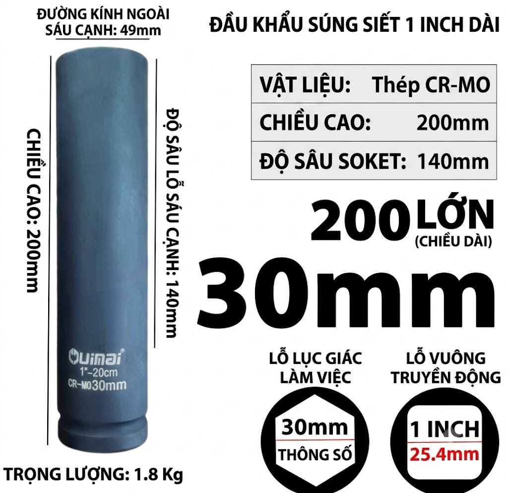 Khau 1 inch dai 200 mm luc giac 30 mm Khau 1 inch dai 200 mm luc giac 30 mm