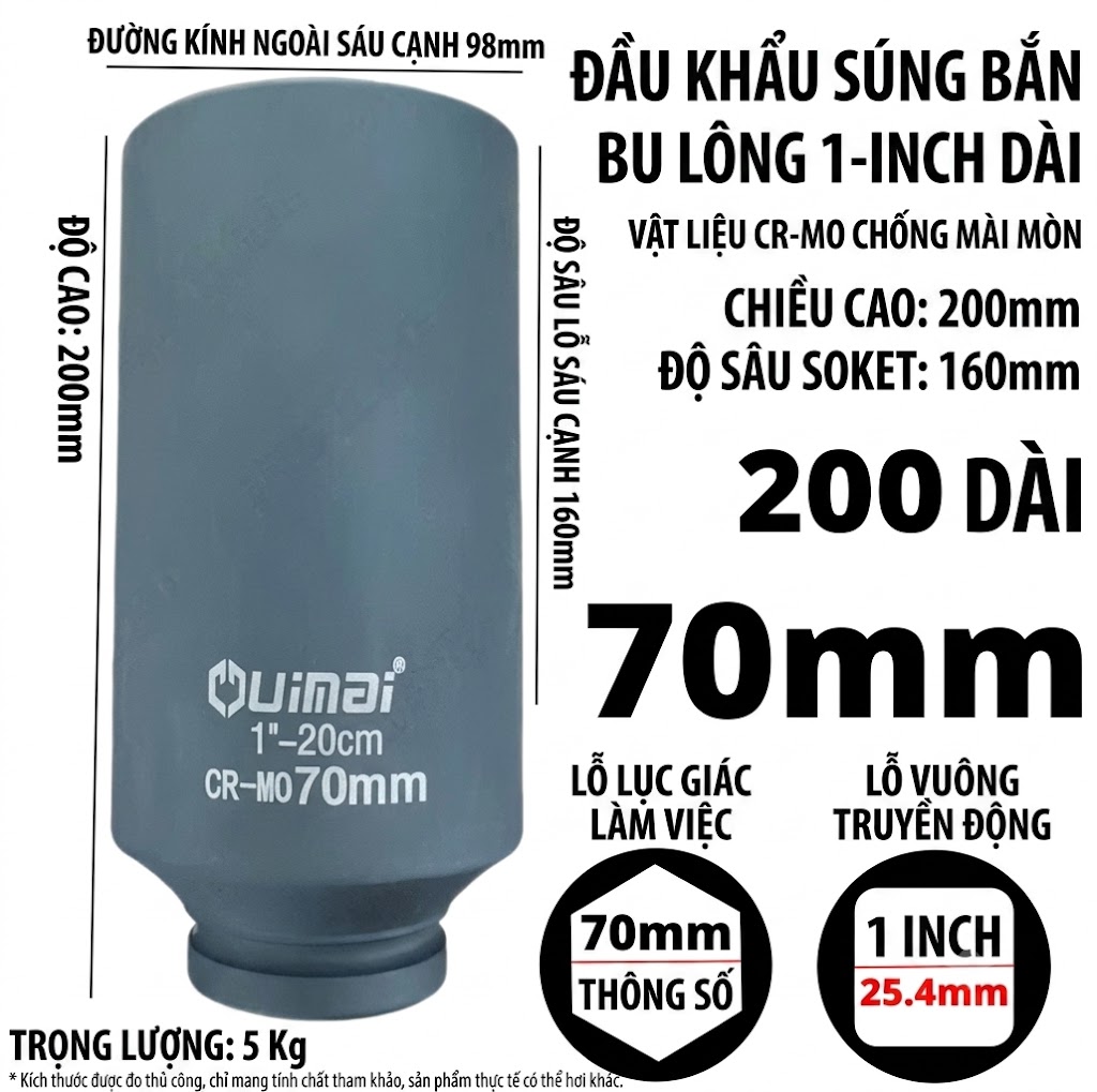Khau 1 inch dai 200 mm luc giac 70 mm Khau 1 inch dai 200 mm luc giac 70 mm